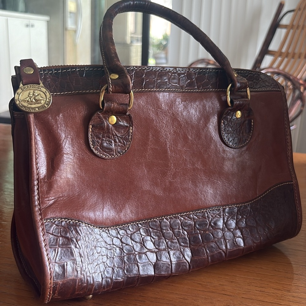 Brahmin Brown Croc Embossed Satchel Handbag - Vintage